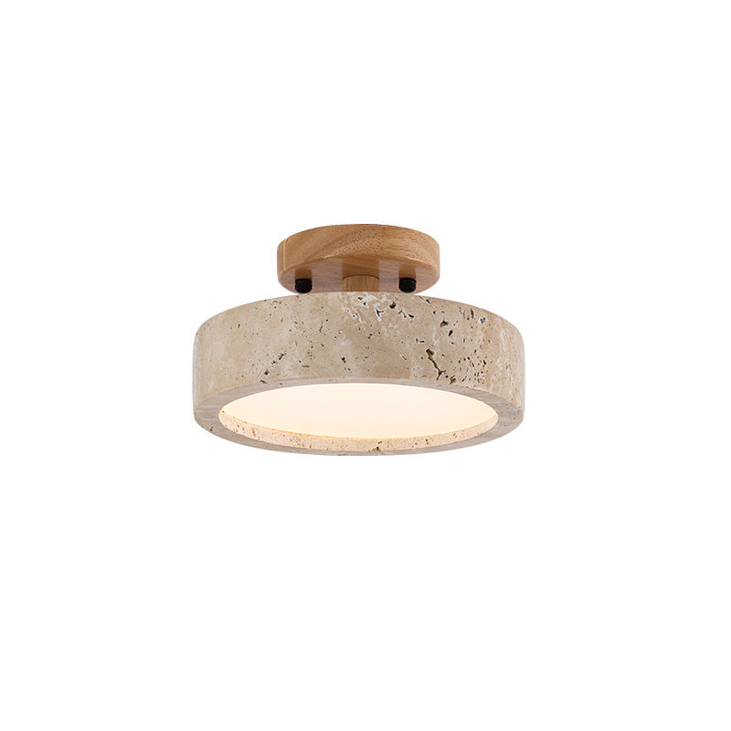 Round Yellow Travertine Ceiling Light Fixture