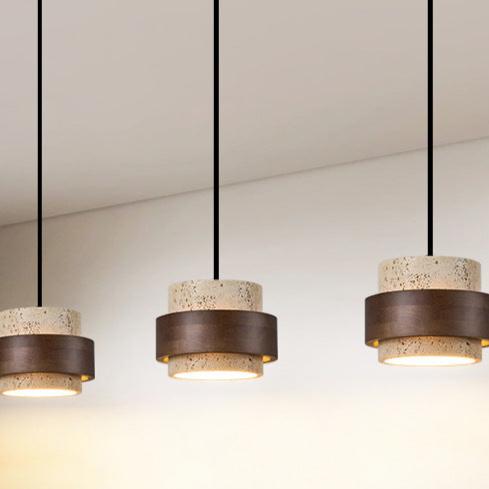 Yellow Travertine Japandi Minimalist Stone Pendant Light